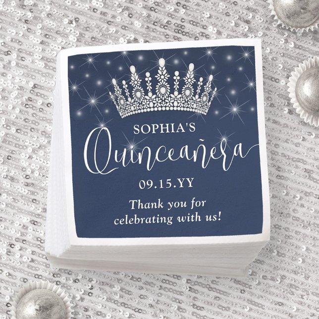Servilleta De Papel Elegant Sparkles Quinceañera Crown Navy Blue (Subido por el creador)