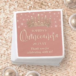 Servilleta De Papel Elegant Sparkles Quinceañera Crown Rose Gold