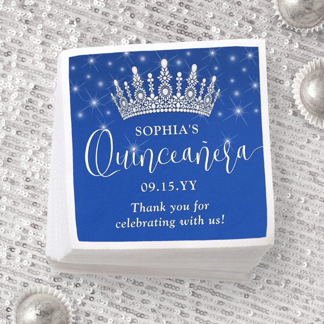 Servilleta De Papel Elegant Sparkles Quinceañera Crown Royal Blue (Subido por el creador)