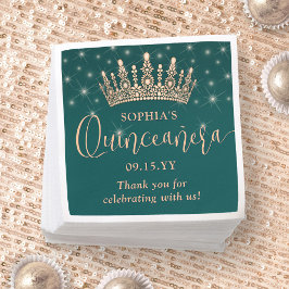 Servilleta De Papel Elegant Sparkles Rose Gold Quinceañera Crown Green