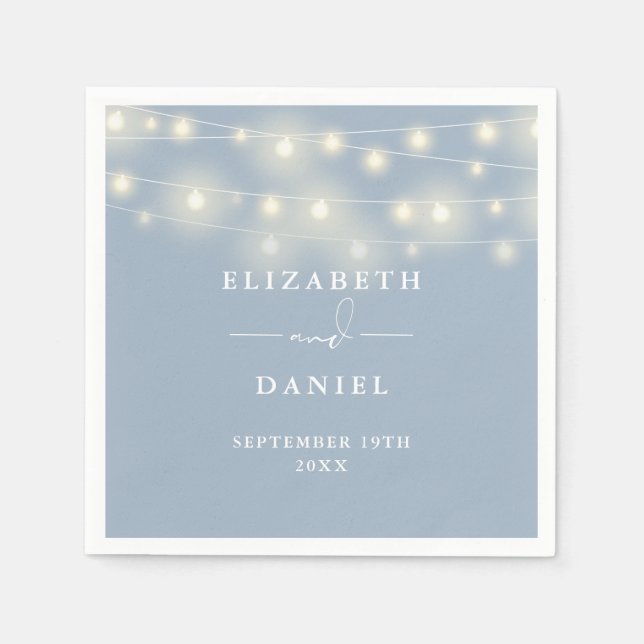 Servilleta De Papel Elegant String Lights Dusty Blue Wedding (Anverso)