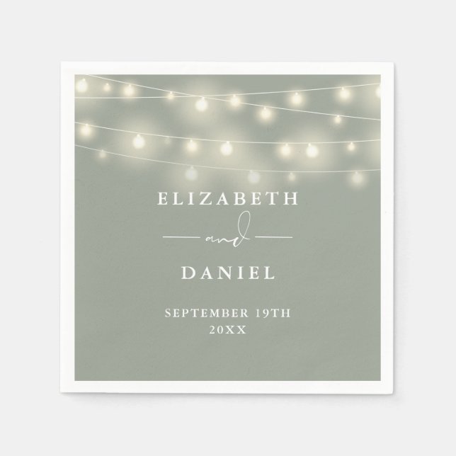 Servilleta De Papel Elegant String Lights Sage Green Wedding (Anverso)