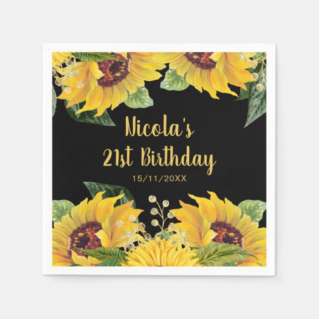Servilleta De Papel Elegant Sunflowers and Foliage Birthday Party (Anverso)