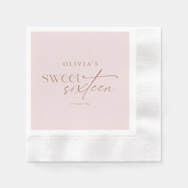 Servilleta De Papel Elegant Sweet 16 Blush Pink Birthday  (Anverso)