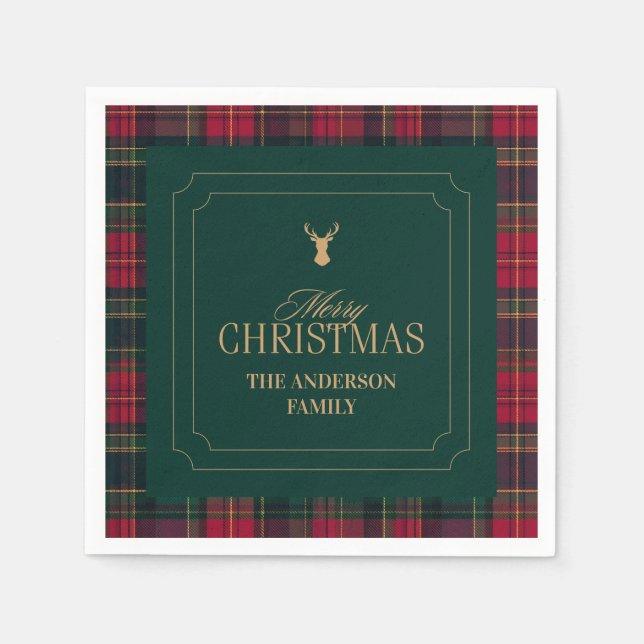 Servilleta De Papel Elegant Tartan Plaid Merry Christmas Family Name (Anverso)