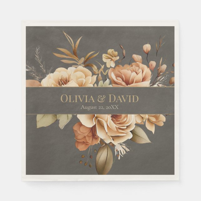 Servilleta De Papel Elegant Taupe Floral Wedding Napkins (Anverso)