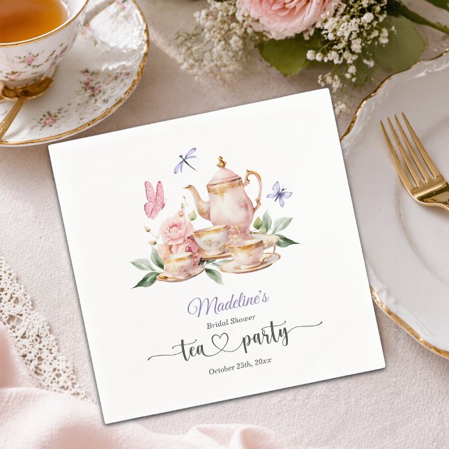 Servilleta De Papel Elegant Tea Party Butterflies Bridal Shower  (Subido por el creador)