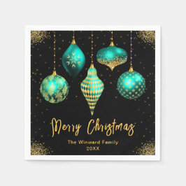 Servilleta De Papel Elegant Teal and Gold Ornament Christmas