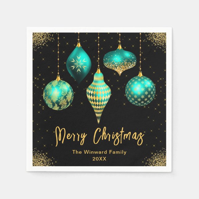 Servilleta De Papel Elegant Teal and Gold Ornament Christmas (Anverso)
