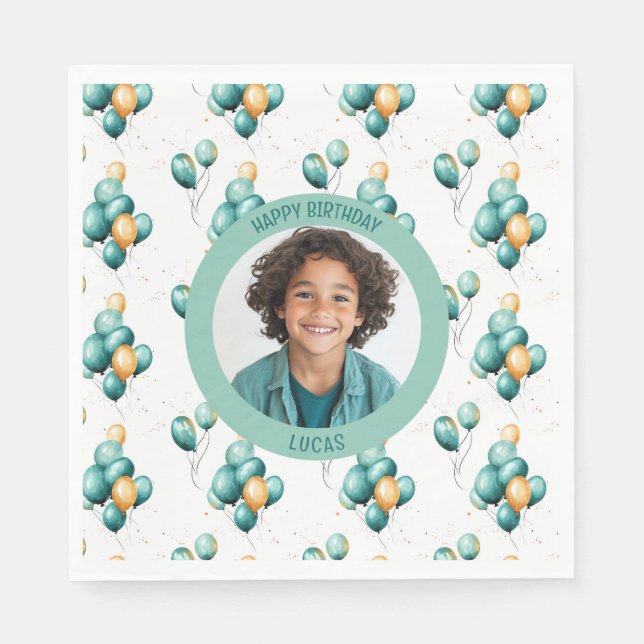 Servilleta De Papel Elegant Teal Balloons Photo (Anverso)