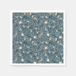 Servilleta De Papel Elegant Teal Botanical Swirl Seamless Pattern