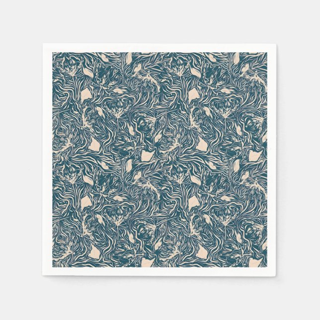 Servilleta De Papel Elegant Teal Botanical Swirl Seamless Pattern (Anverso)