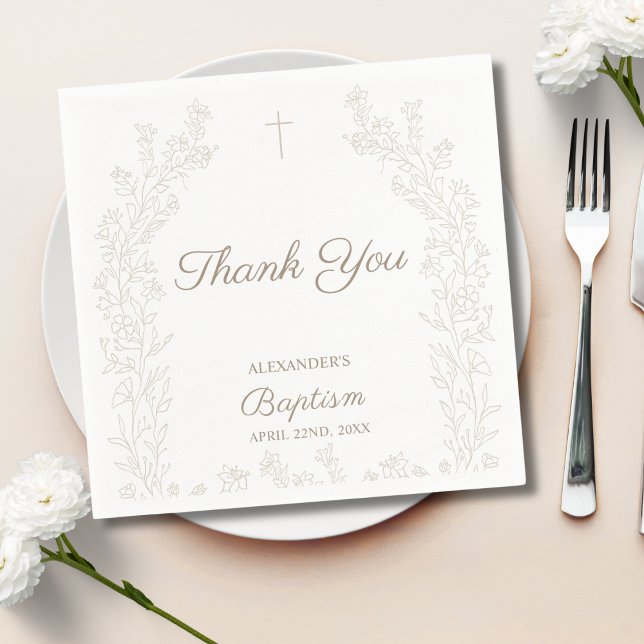 Servilleta De Papel Elegant Thank You Cross Floral Christian Baptism (Subido por el creador)