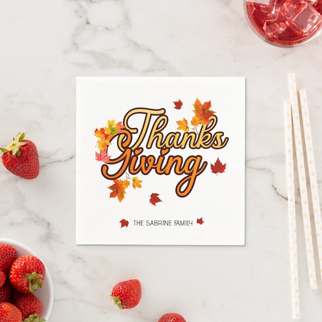 Servilleta De Papel Elegant Thanksgiving foliage autumn fall  (In situ)