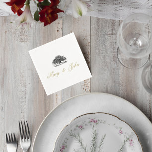 Servilleta De Papel Elegant Tree Sketch Wedding Cocktail Napkin
