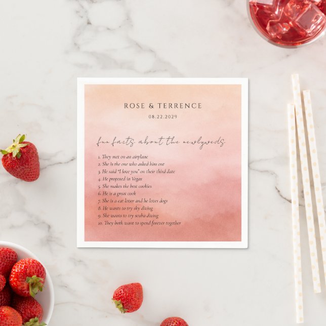 Servilleta De Papel Elegant Tropical Sunset Fun Facts Wedding (In situ)