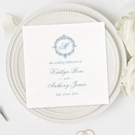 Servilleta De Papel Elegant Vintage Blue Toile Monogram Wedding