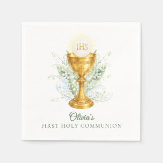Servilleta De Papel Elegant Watercolor Floral First Holy Communion 