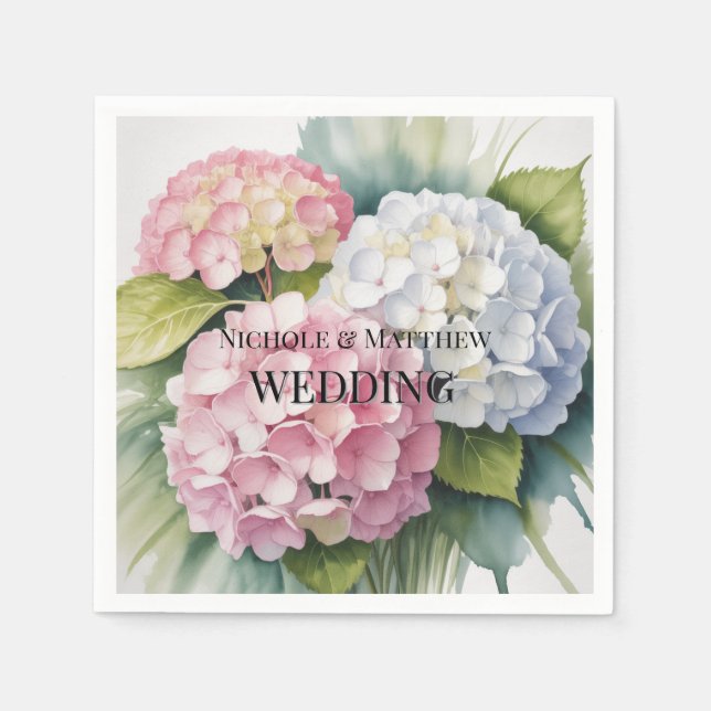 Servilleta De Papel Elegant Watercolor Hydrangea Wedding (Anverso)