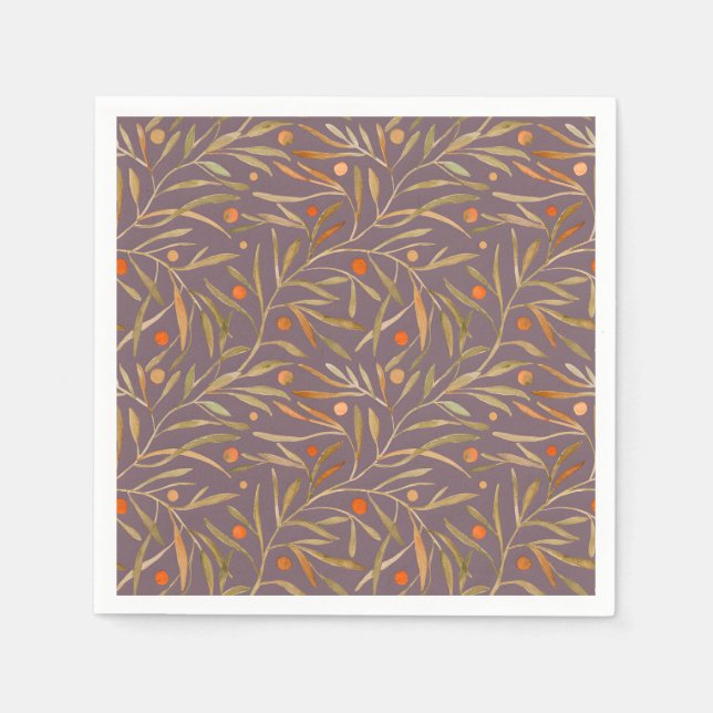 Servilleta De Papel Elegant Watercolor Leaf Pattern  Purple Background (Anverso)