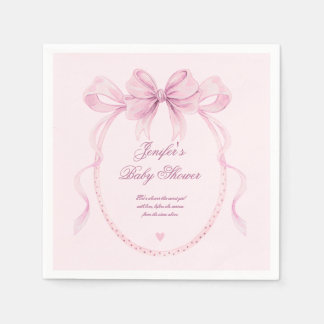 Servilleta De Papel Elegant Watercolor Pink Bow Baby Shower Party