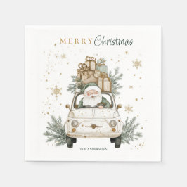 Servilleta De Papel Elegant Watercolor Santa Car Snow Christmas Party