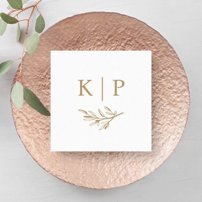 Servilleta De Papel Elegant Wedding Monogram Greenery leaves  (Elegant wedding monogram with greenery napkins.)