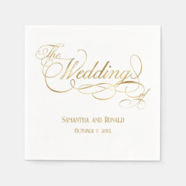 Servilleta De Papel Elegant White and Faux Gold Calligraphy Wedding