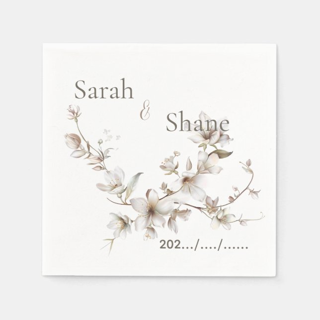 Servilleta De Papel Elegant White Botanical Blossom Ivory Wedding (Anverso)
