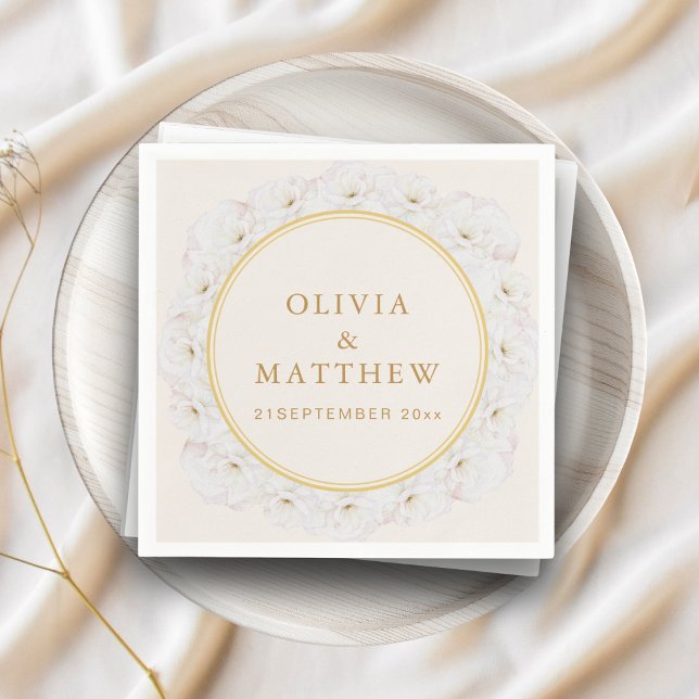 Servilleta De Papel Elegant White Floral Ivory Gold Border Wedding (Subido por el creador)