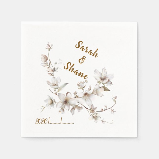 Servilleta De Papel Elegant White & Ivory Blossom Wedding (Anverso)