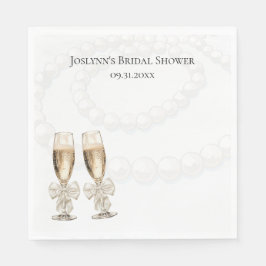 Servilleta De Papel Elegant White Pearls & Prosecco Bridal Shower