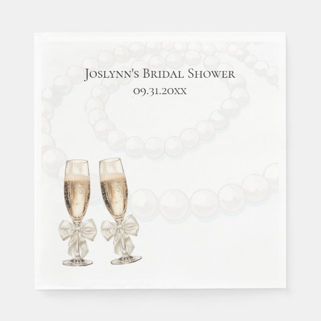 Servilleta De Papel Elegant White Pearls & Prosecco Bridal Shower (Anverso)