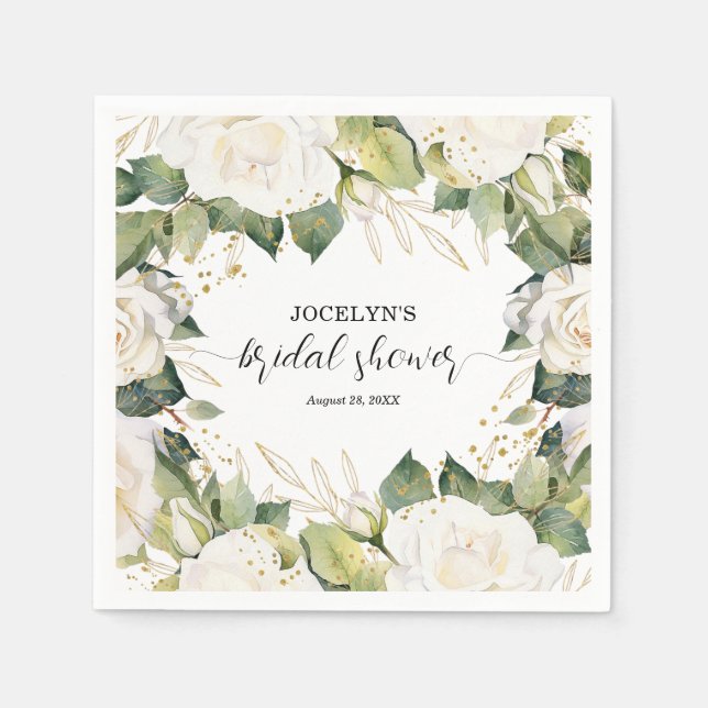Servilleta De Papel Elegant White Roses Bridal Shower (Anverso)