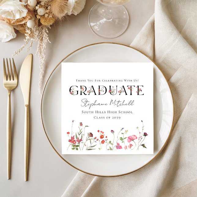 Servilleta De Papel Elegant Wildflower Graduation  (Elegant Wildflower Graduation Napkins)