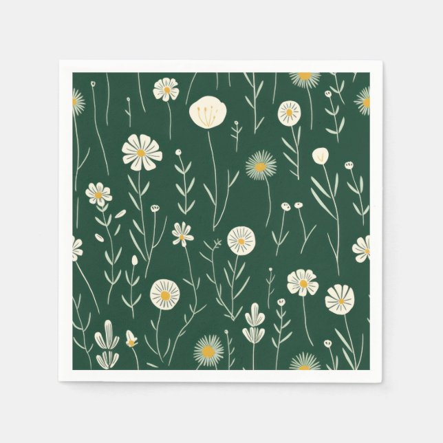 Servilleta De Papel Elegant Wildflower Pattern on Dark Green  (Anverso)