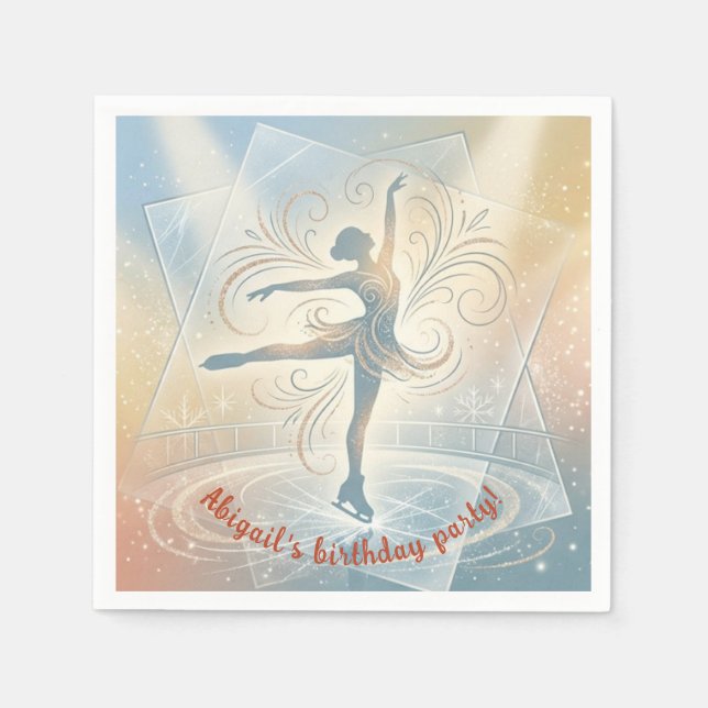 Servilleta De Papel Elegant Winter Ice Skating Birthday  (Anverso)