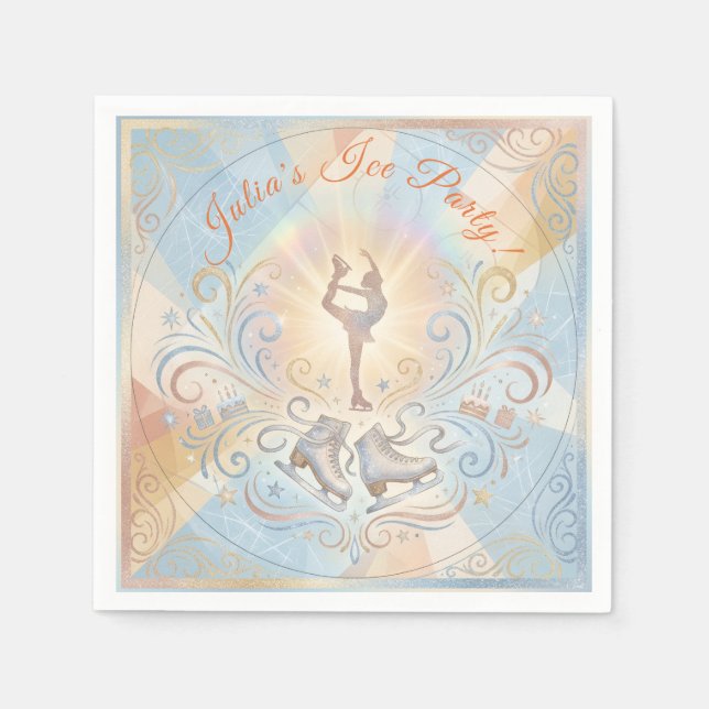 Servilleta De Papel Elegant Winter Ice Skating Birthday  (Anverso)