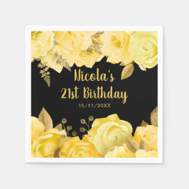Servilleta De Papel Elegant Yellow and Gold Flowers Birthday Party