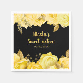 Servilleta De Papel Elegant Yellow and Gold Flowers Sweet Sixteen