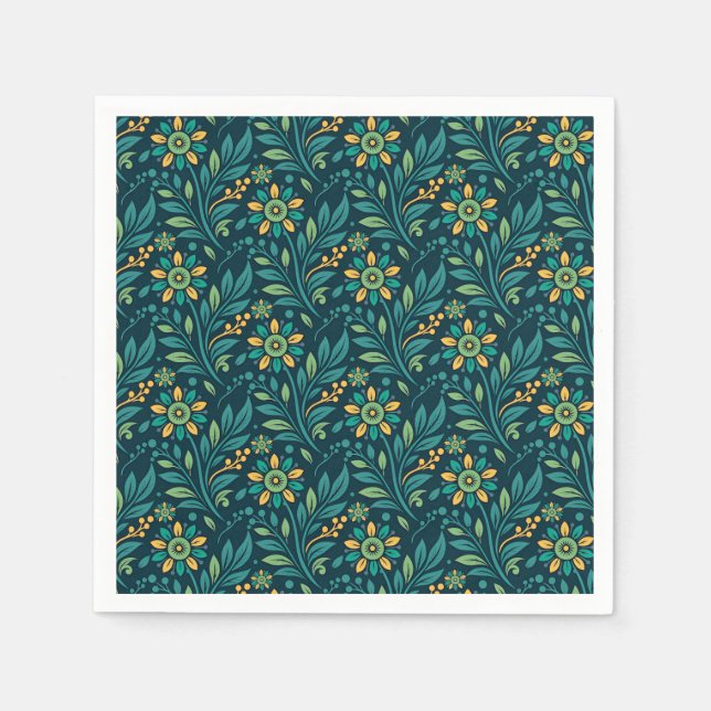 Servilleta De Papel Elegant Yellow and Teal Floral Pattern Design (Anverso)