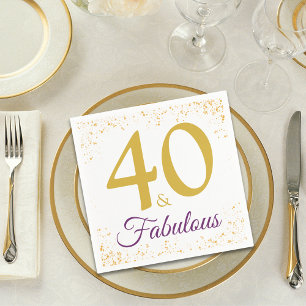 Servilleta De Papel Elegante 40 y Cumpleaños Fabuloso en Oro