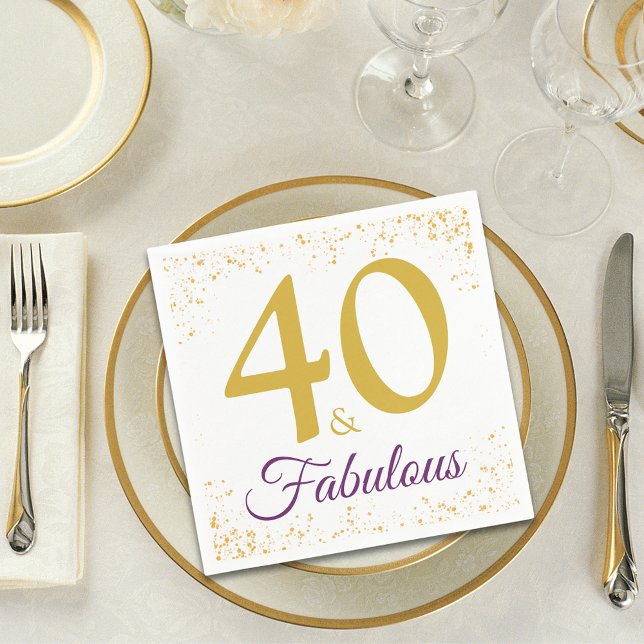 Servilleta De Papel Elegante 40 y fabulosa fiesta de cumpleaños Gold (40 and fabulous stylish typography gold glitter 40th birthday party paper napkins)
