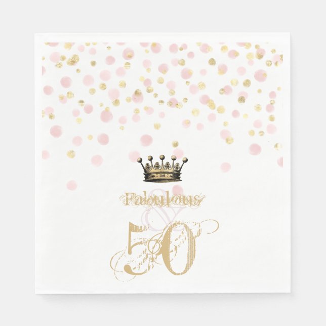 Servilleta De Papel Elegante 50 y fabuloso cumpleaños Crown Gold Pink (Anverso)