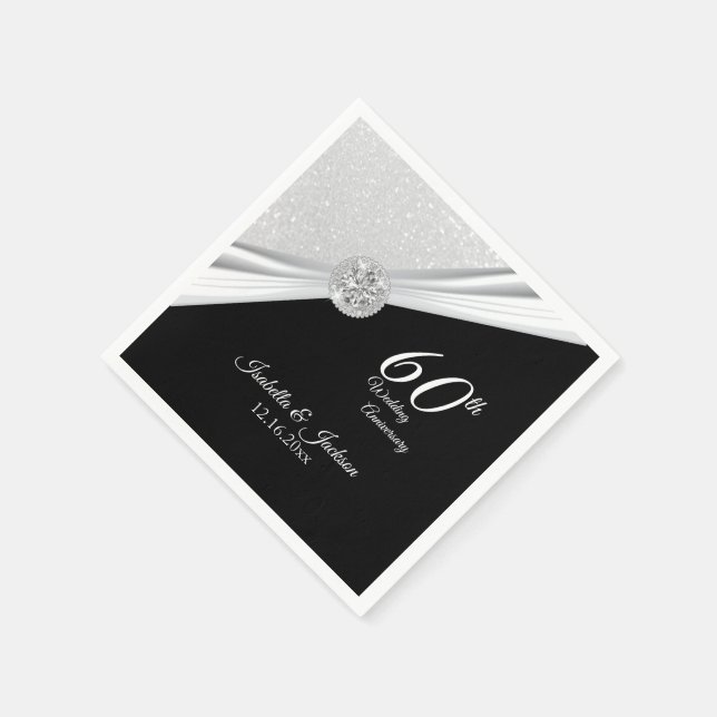Servilleta De Papel Elegante 60/75 Aniversario Purpurina de Diamantes  (Borde)