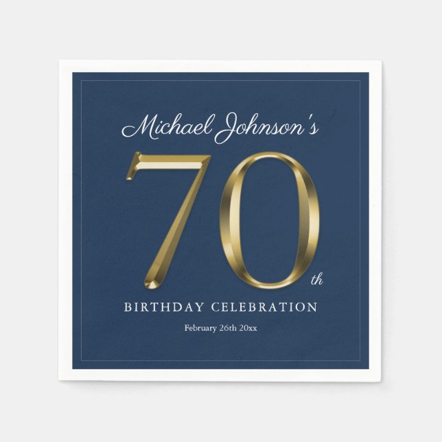 Servilleta De Papel Elegante 70º cumpleaños Sólido de oro Textos de la (Anverso)
