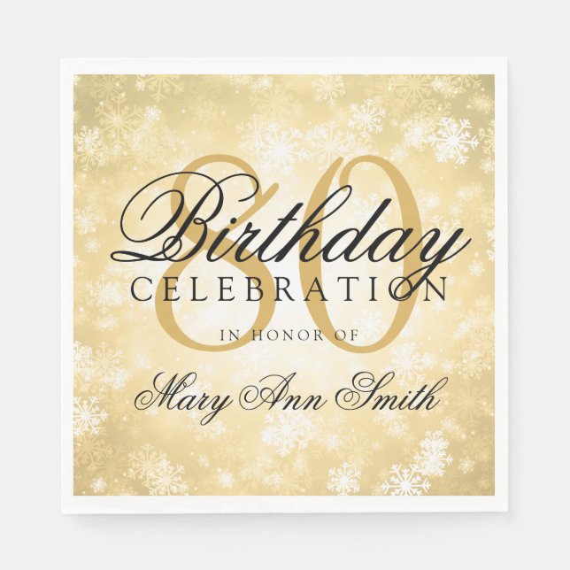 Servilleta De Papel Elegante 80.º Birthday Gold Winter Wonderland (Anverso)