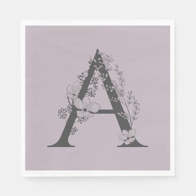 Servilleta De Papel Elegante A Boho Floral Monograma Lilac Gris Inicia (Anverso)