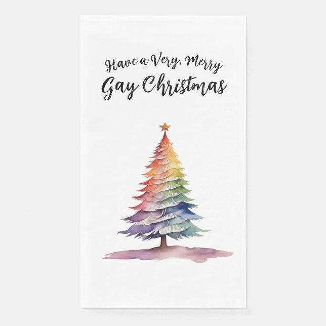 Servilleta De Papel Elegante acuarela Arcoiris Árbol de Navidad (Anverso)