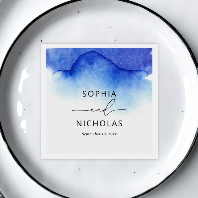 Servilleta De Papel Elegante acuarela azul boda de playa náutica (Subido por el creador)